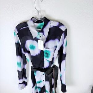 NWT Christian Wijnants DANE Dress Duster White Green Purple 40|8‎ Resort Boho